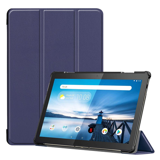Tri-fold Stand Leather Case Narrow Bezel Design Dual-Angle Supporting Tablet Cover for Lenovo Tab M10 TB-X605F/TB-X505F - Dark Blue