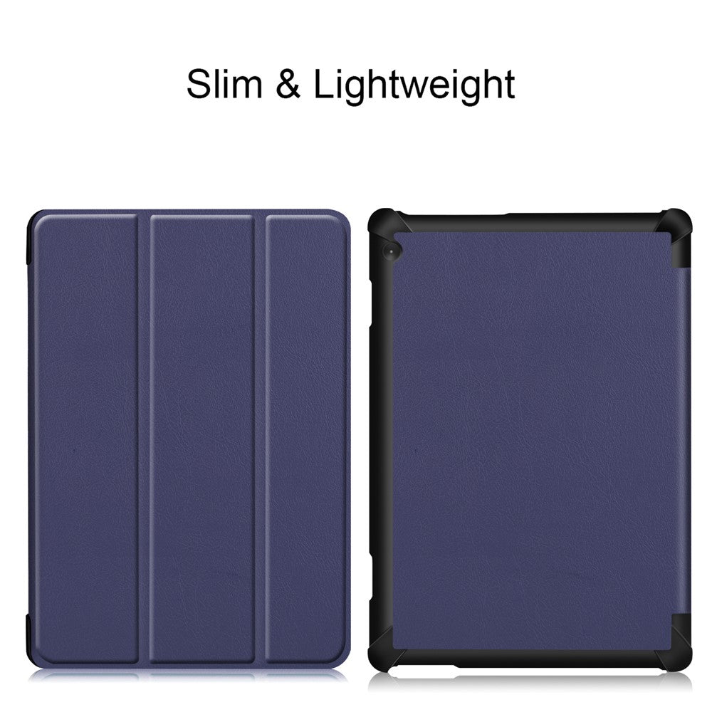 Tri-fold Stand Leather Case Narrow Bezel Design Dual-Angle Supporting Tablet Cover for Lenovo Tab M10 TB-X605F/TB-X505F - Dark Blue