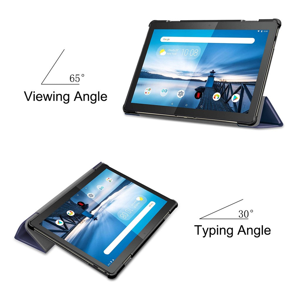 Tri-fold Stand Leather Case Narrow Bezel Design Dual-Angle Supporting Tablet Cover for Lenovo Tab M10 TB-X605F/TB-X505F - Dark Blue