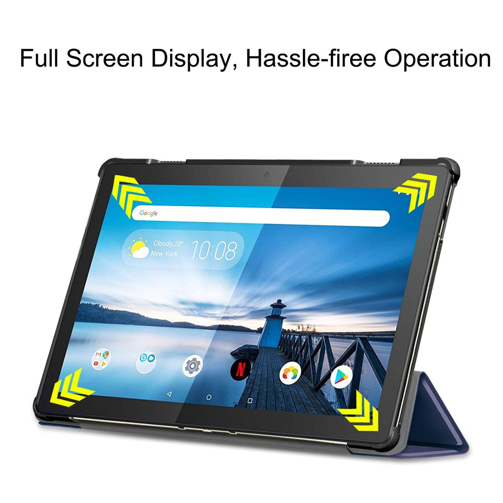 Tri-fold Stand Leather Case Narrow Bezel Design Dual-Angle Supporting Tablet Cover for Lenovo Tab M10 TB-X605F/TB-X505F - Dark Blue