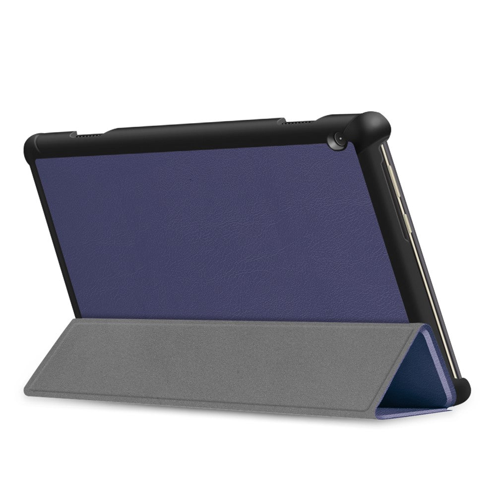 Tri-fold Stand Leather Case Narrow Bezel Design Dual-Angle Supporting Tablet Cover for Lenovo Tab M10 TB-X605F/TB-X505F - Dark Blue