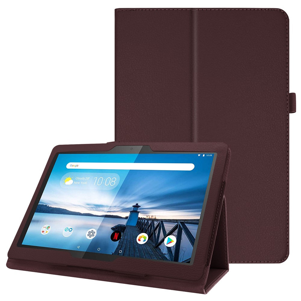 For Lenovo Tab P10 10.1-inch Litchi Texture Leather Stand Protection Case - Coffee