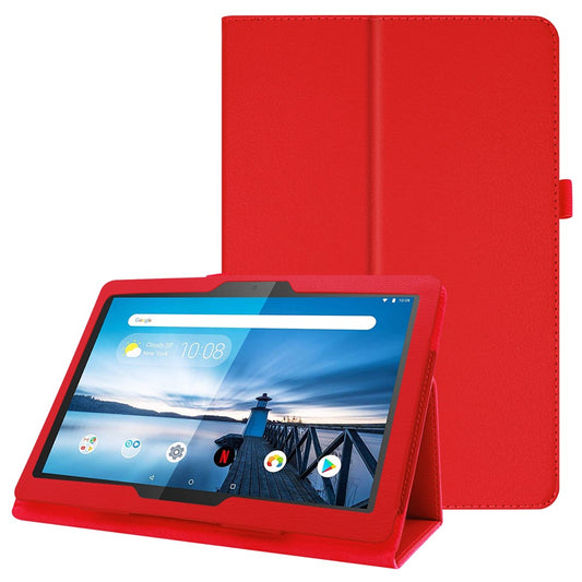 Anti-scratch Shockproof Litchi Texture Leather Stand Protective Phone Case Cover for Lenovo Tab M10 TB-X605F - Red