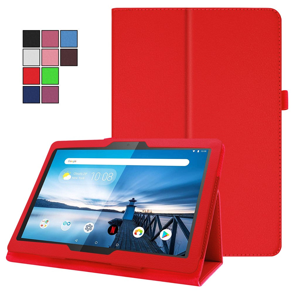 Anti-scratch Shockproof Litchi Texture Leather Stand Protective Phone Case Cover for Lenovo Tab M10 TB-X605F - Red
