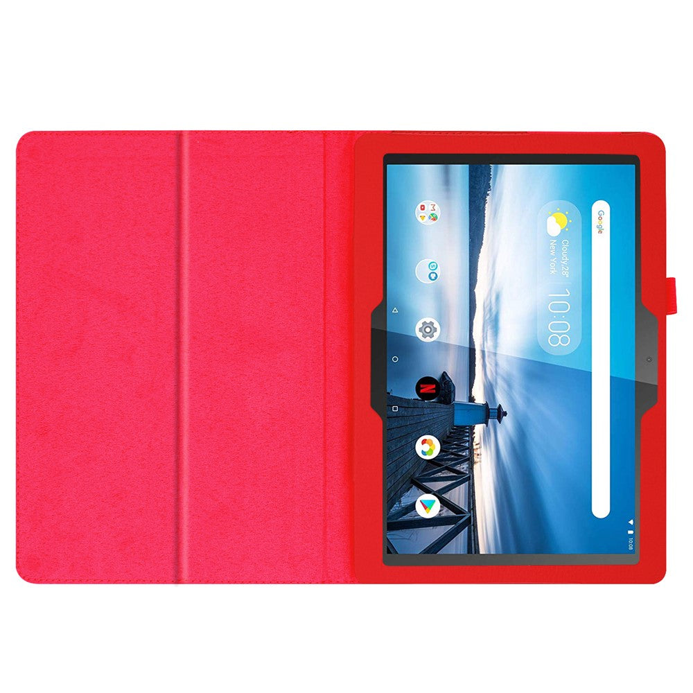 Anti-scratch Shockproof Litchi Texture Leather Stand Protective Phone Case Cover for Lenovo Tab M10 TB-X605F - Red