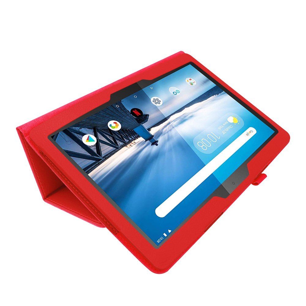 Anti-scratch Shockproof Litchi Texture Leather Stand Protective Phone Case Cover for Lenovo Tab M10 TB-X605F - Red