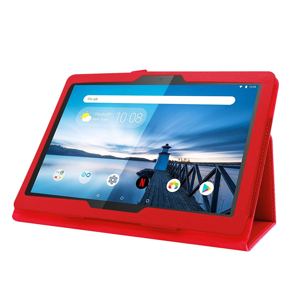 Anti-scratch Shockproof Litchi Texture Leather Stand Protective Phone Case Cover for Lenovo Tab M10 TB-X605F - Red