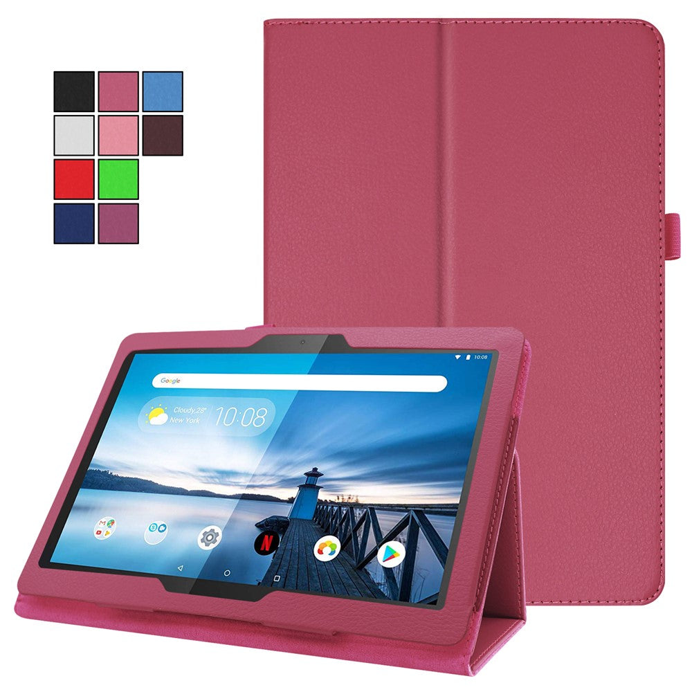 Anti-scratch Shockproof Litchi Texture Leather Stand Protective Phone Case Cover for Lenovo Tab M10 TB-X605F - Rose