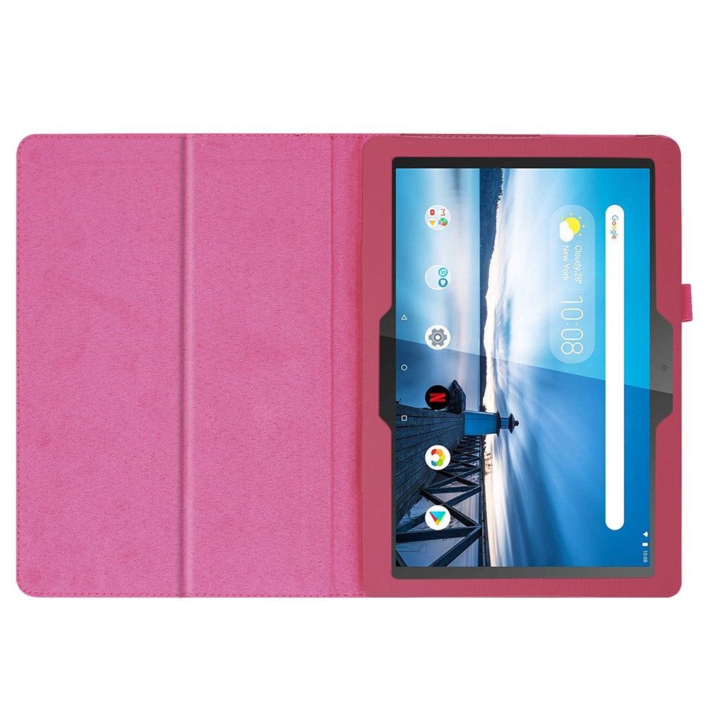 Anti-scratch Shockproof Litchi Texture Leather Stand Protective Phone Case Cover for Lenovo Tab M10 TB-X605F - Rose