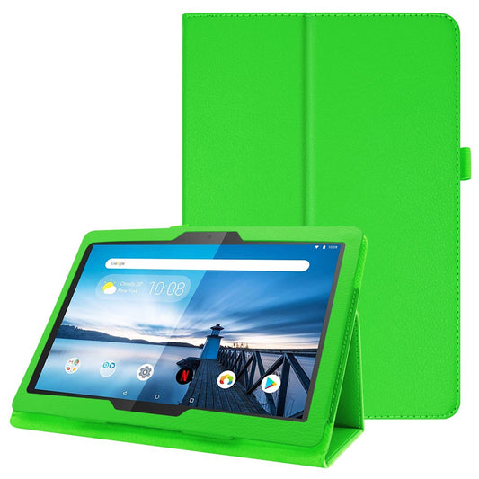 Anti-scratch Shockproof Litchi Texture Leather Stand Protective Phone Case Cover for Lenovo Tab M10 TB-X605F - Green