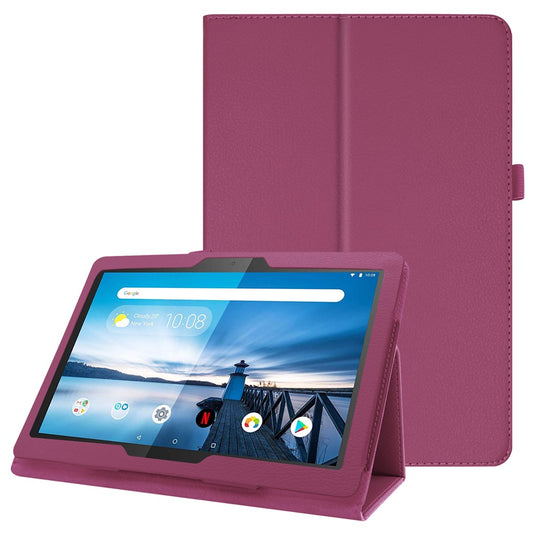 Anti-scratch Shockproof Litchi Texture Leather Stand Protective Phone Case Cover for Lenovo Tab M10 TB-X605F - Purple