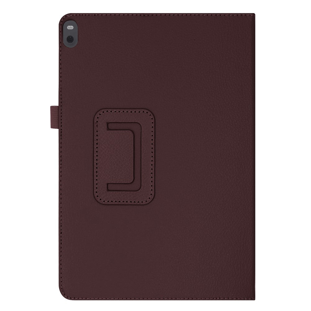 Anti-scratch Shockproof Litchi Texture Leather Stand Protective Phone Case Cover for Lenovo Tab M10 TB-X605F - Coffee