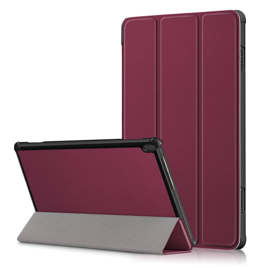 Tri-Fold Stand Leather Smart Auto Wake-Up/Sleep Case for Lenovo Tab M10 TB-X605F/TB-X505 - Wine Red
