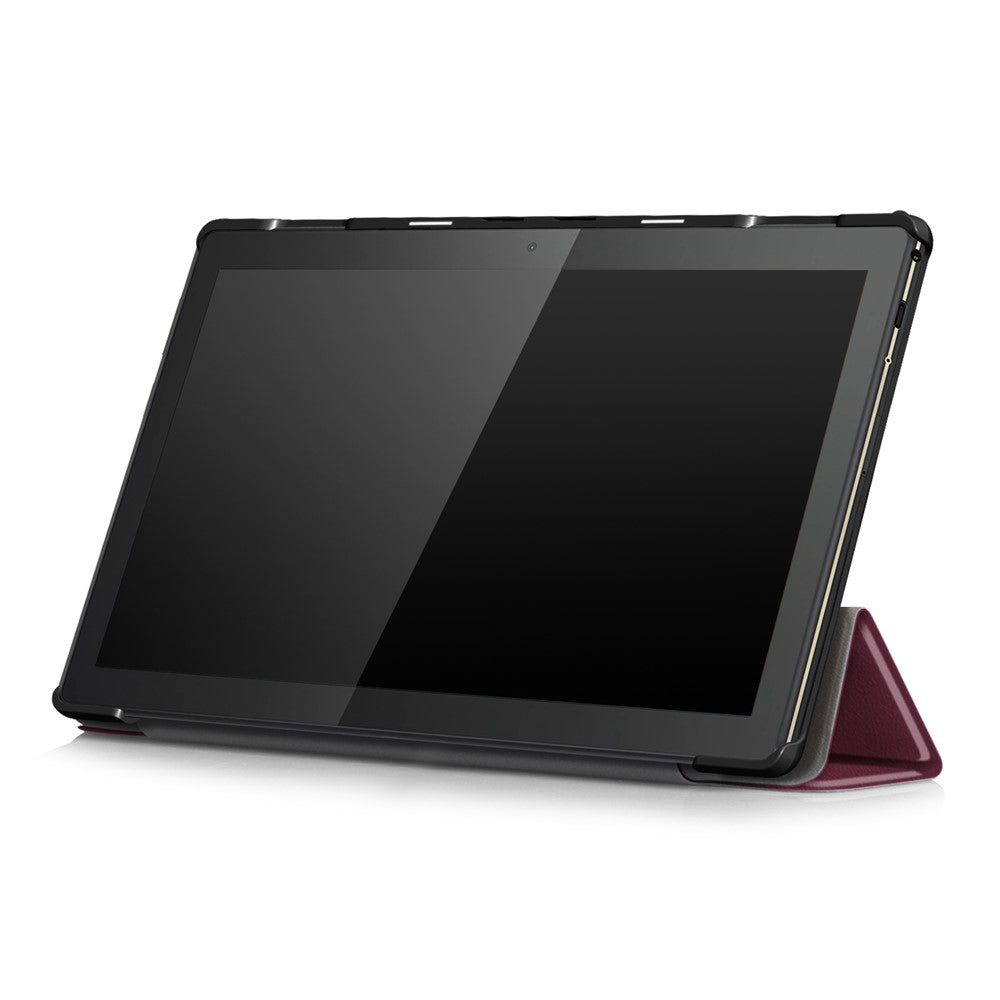 Tri-Fold Stand Leather Smart Auto Wake-Up/Sleep Case for Lenovo Tab M10 TB-X605F/TB-X505 - Wine Red