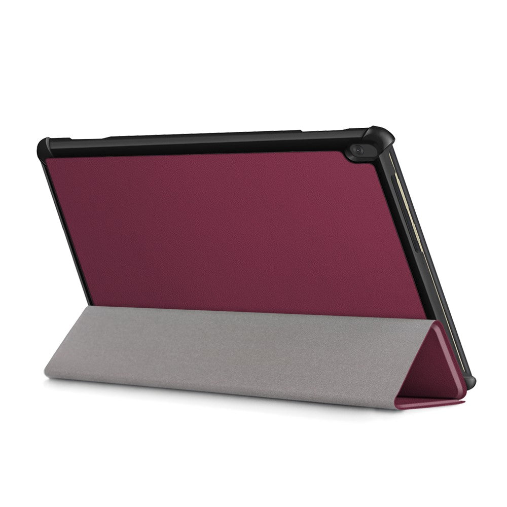 Tri-Fold Stand Leather Smart Auto Wake-Up/Sleep Case for Lenovo Tab M10 TB-X605F/TB-X505 - Wine Red