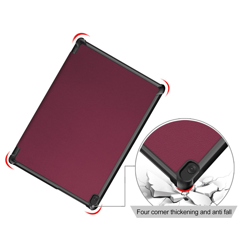 Tri-Fold Stand Leather Smart Auto Wake-Up/Sleep Case for Lenovo Tab M10 TB-X605F/TB-X505 - Wine Red