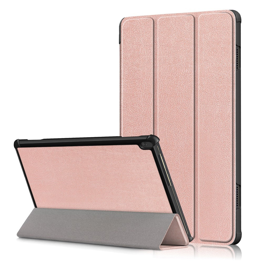 Tri-Fold Stand Leather Smart Auto Wake-Up/Sleep Case for Lenovo Tab M10 TB-X605F/TB-X505 - Rose Gold