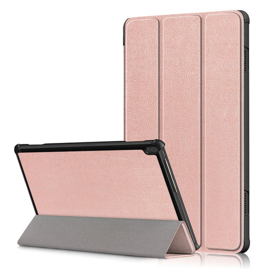 Tri-Fold Stand Leather Smart Auto Wake-Up/Sleep Case for Lenovo Tab M10 TB-X605F/TB-X505 - Rose Gold