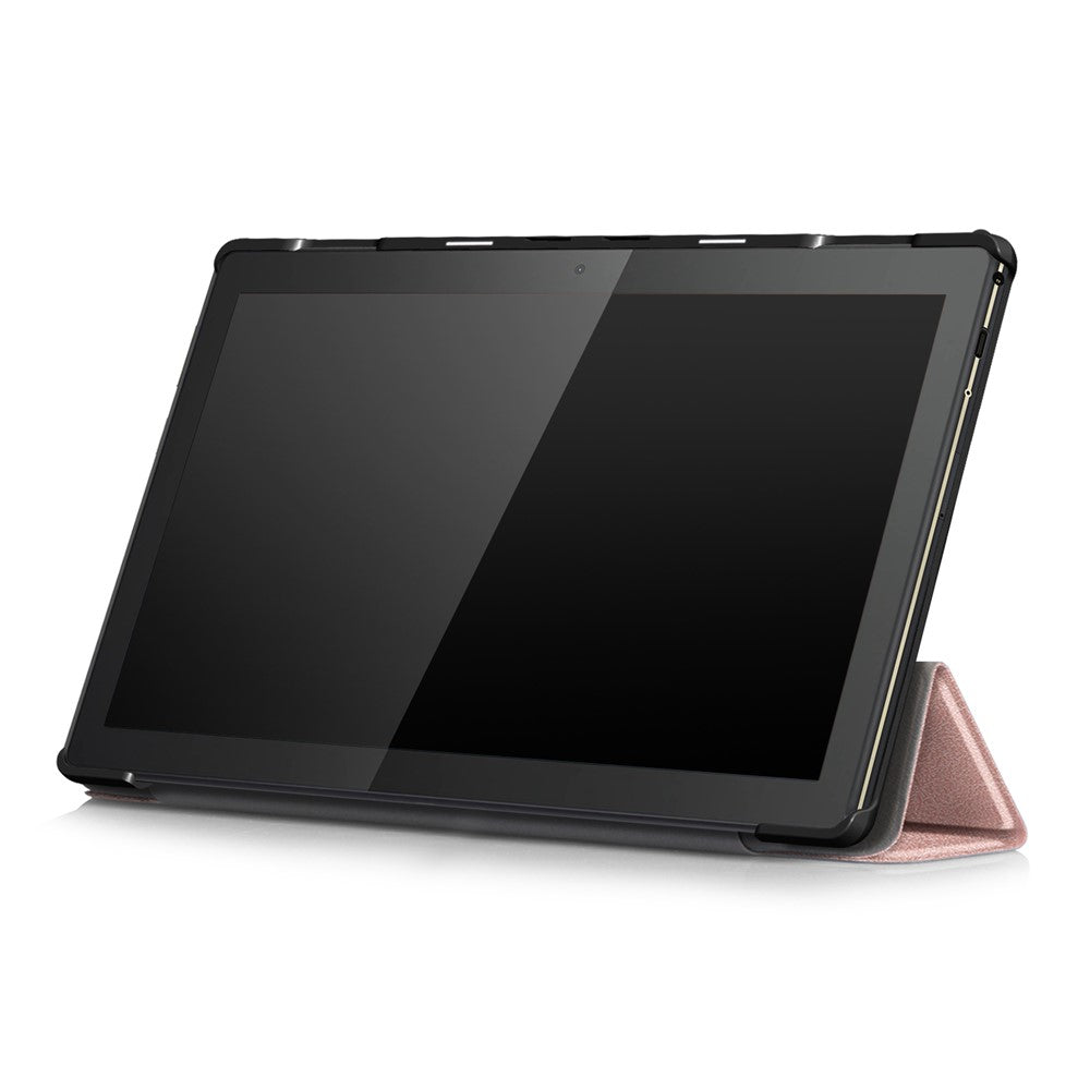 Tri-Fold Stand Leather Smart Auto Wake-Up/Sleep Case for Lenovo Tab M10 TB-X605F/TB-X505 - Rose Gold