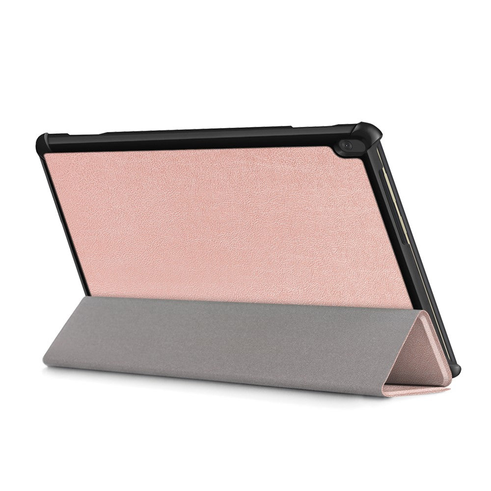 Tri-Fold Stand Leather Smart Auto Wake-Up/Sleep Case for Lenovo Tab M10 TB-X605F/TB-X505 - Rose Gold