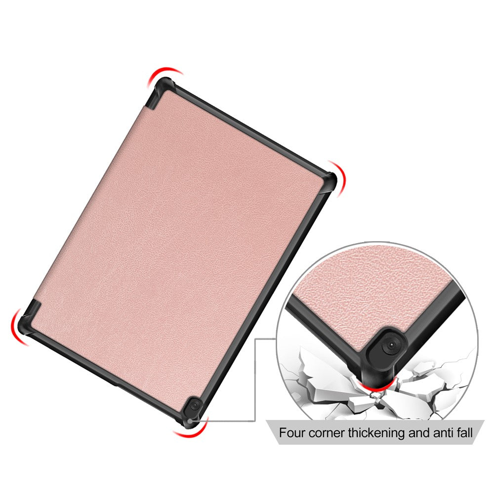 Tri-Fold Stand Leather Smart Auto Wake-Up/Sleep Case for Lenovo Tab M10 TB-X605F/TB-X505 - Rose Gold
