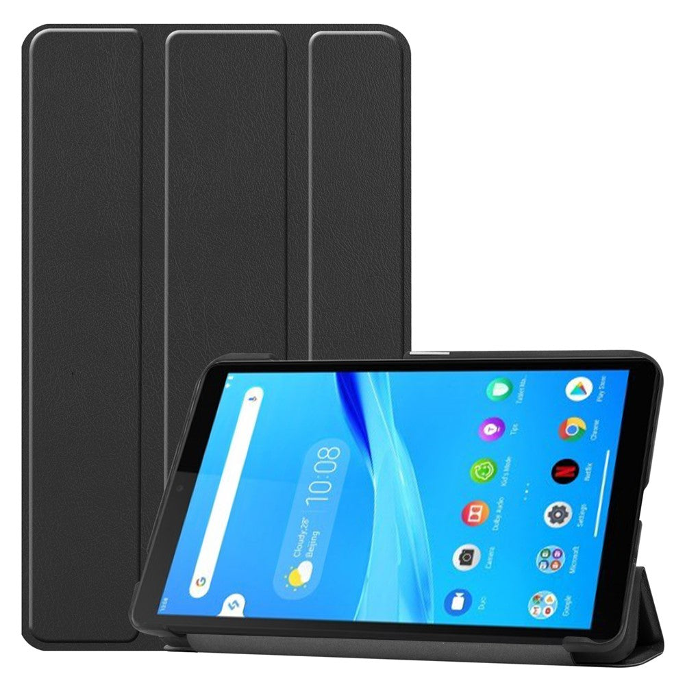 For Lenovo Tab M7 (2nd Gen) TB-7305F / (3rd Gen) Stable Tri-fold Stand Stand Tablet Cover Textured Surface PU Leather Tablet Case with Dual Viewing Angles  - Black