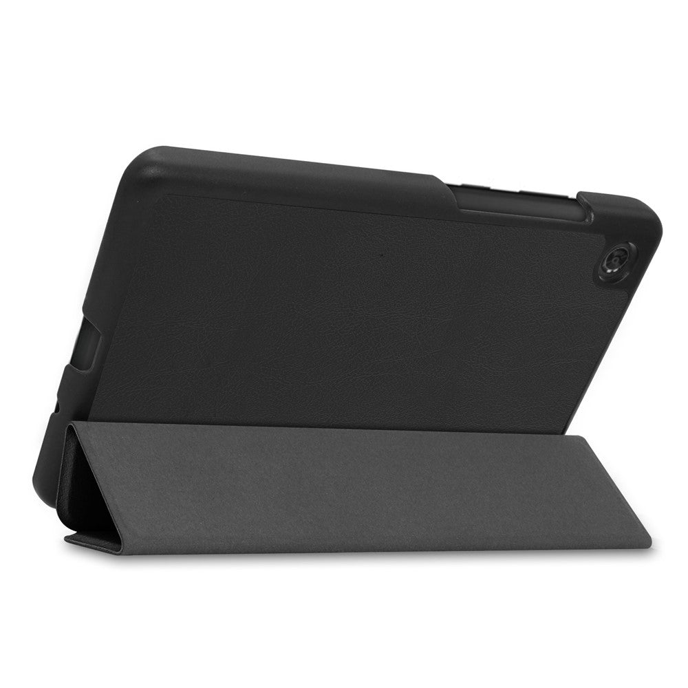 For Lenovo Tab M7 (2nd Gen) TB-7305F / (3rd Gen) Stable Tri-fold Stand Stand Tablet Cover Textured Surface PU Leather Tablet Case with Dual Viewing Angles  - Black