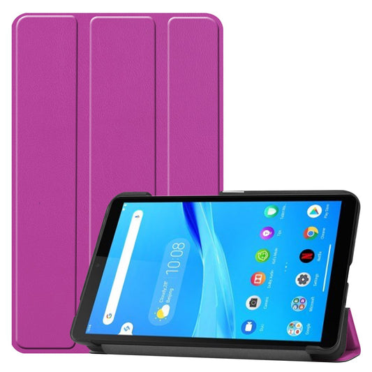 For Lenovo Tab M7 (2nd Gen) TB-7305F / (3rd Gen) Stable Tri-fold Stand Stand Tablet Cover Textured Surface PU Leather Tablet Case with Dual Viewing Angles - Purple