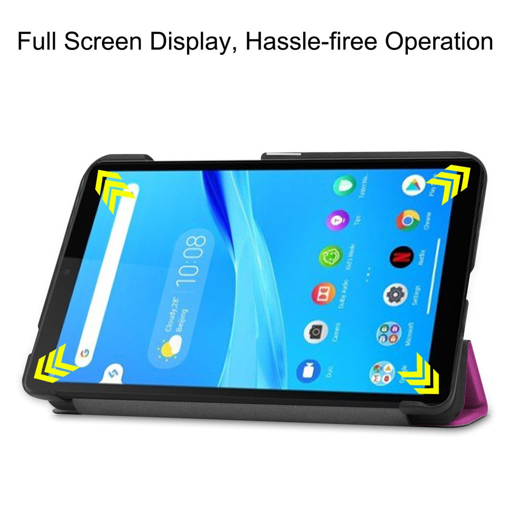 For Lenovo Tab M7 (2nd Gen) TB-7305F / (3rd Gen) Stable Tri-fold Stand Stand Tablet Cover Textured Surface PU Leather Tablet Case with Dual Viewing Angles - Purple