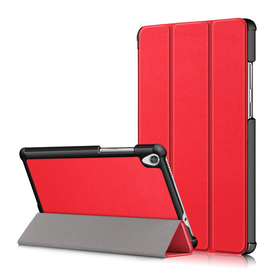 Litch Skin PU Leather Tri-fold Stand Tablet Case for Lenovo Tab M8 TB-8505 - Red