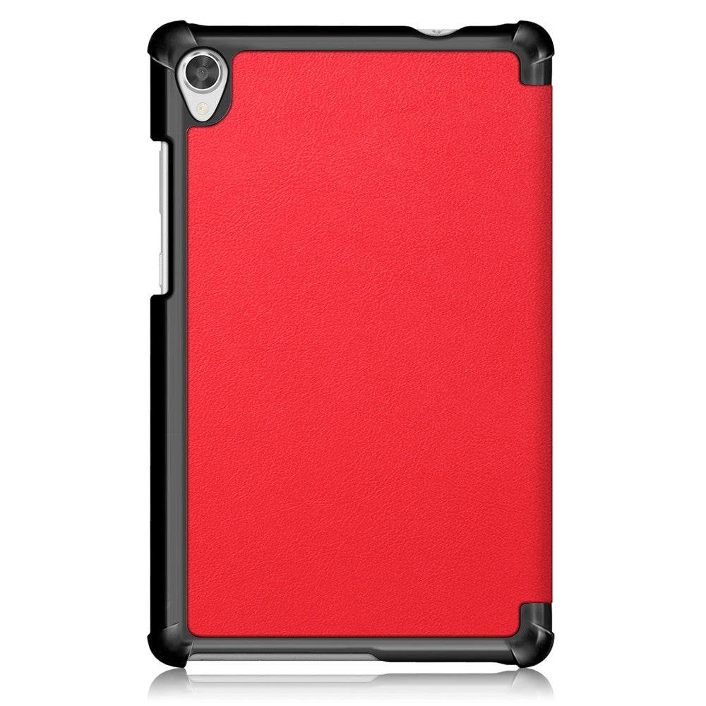 Litch Skin PU Leather Tri-fold Stand Tablet Case for Lenovo Tab M8 TB-8505 - Red