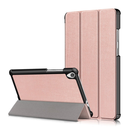 Litch Skin PU Leather Tri-fold Stand Tablet Case for Lenovo Tab M8 TB-8505 - Rose Gold
