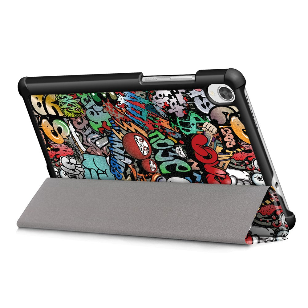 Pattern Printing Tri-fold Stand Leather Case for Lenovo Tab M8 TB-8505 - Cartoon Graffiti