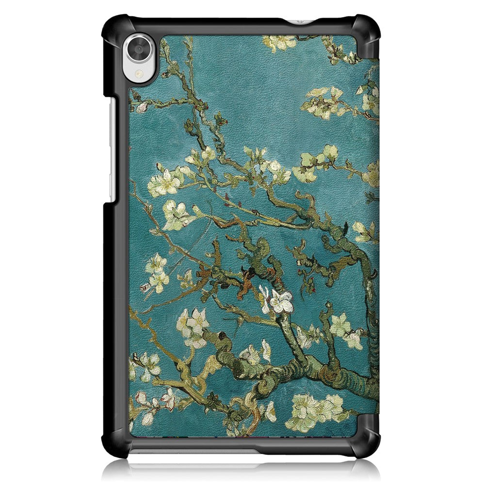 Pattern Printing Tri-fold Stand Leather Case for Lenovo Tab M8 TB-8505 - Peach Blossom