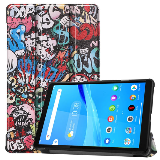 Tri-fold Stand Leather Tablet Case for Lenovo Tab M8 TB-8505X, Smart Pattern Printing Cover with Auto Wake/Sleep - Graffiti