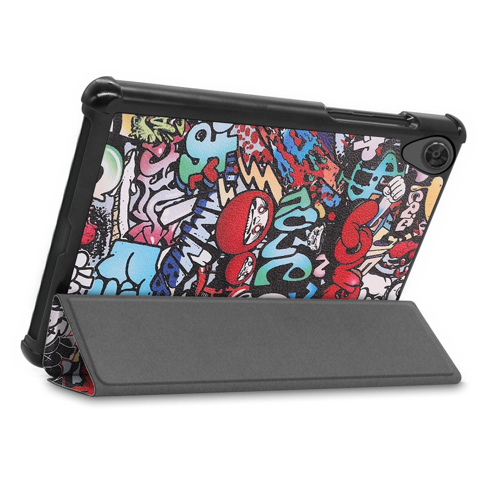 Tri-fold Stand Leather Tablet Case for Lenovo Tab M8 TB-8505X, Smart Pattern Printing Cover with Auto Wake/Sleep - Graffiti