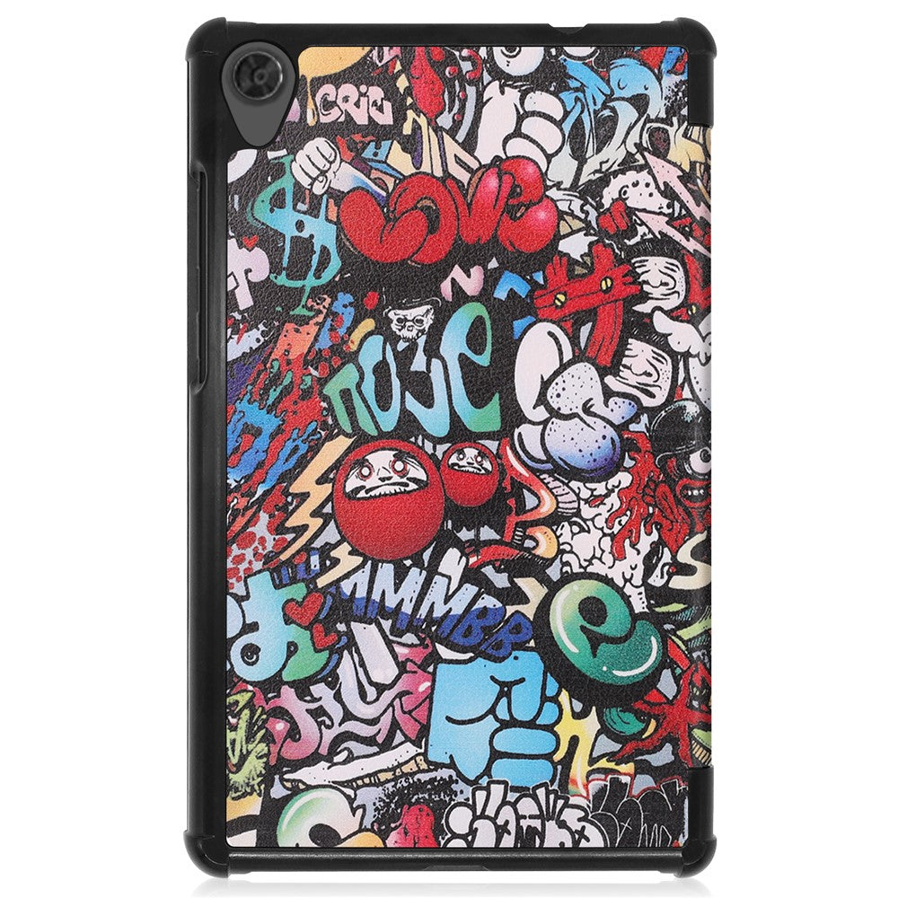 Tri-fold Stand Leather Tablet Case for Lenovo Tab M8 TB-8505X, Smart Pattern Printing Cover with Auto Wake/Sleep - Graffiti