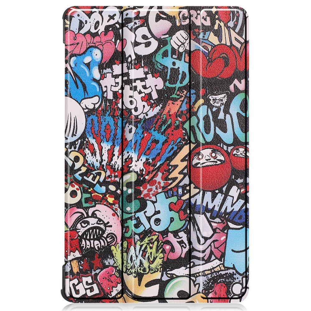 Tri-fold Stand Leather Tablet Case for Lenovo Tab M8 TB-8505X, Smart Pattern Printing Cover with Auto Wake/Sleep - Graffiti