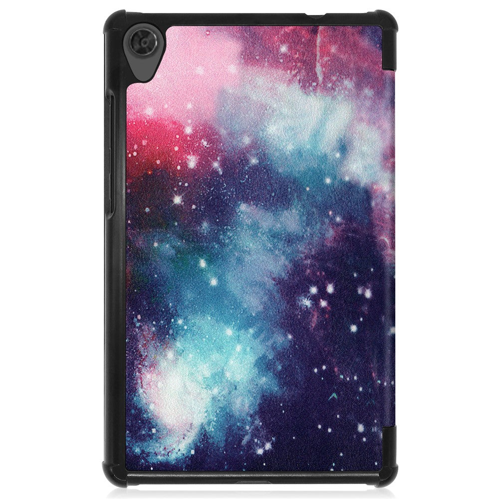 Tri-fold Stand Leather Tablet Case for Lenovo Tab M8 TB-8505X, Smart Pattern Printing Cover with Auto Wake/Sleep - Nebula
