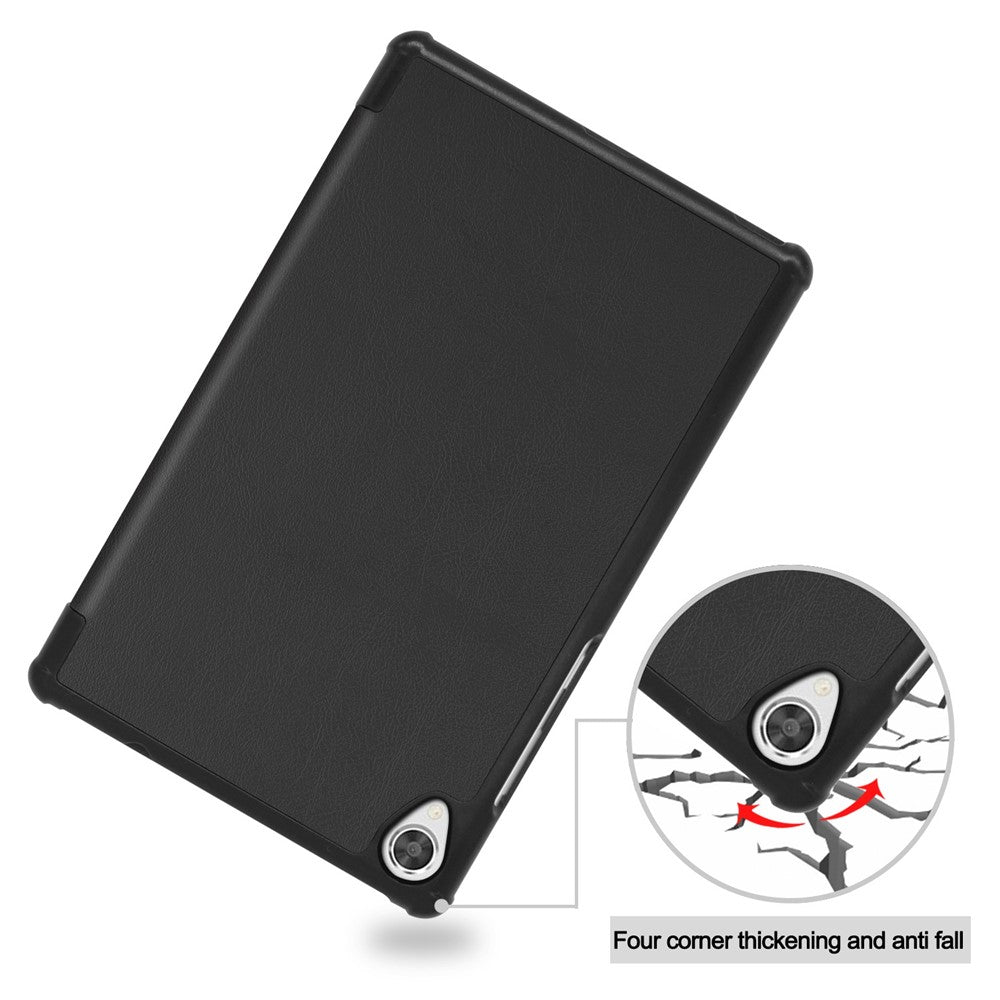 Stable Tri-fold Stand Stand Leather Tablet Covering Protection Case for Lenovo Tab M8 TB-8505X - Black