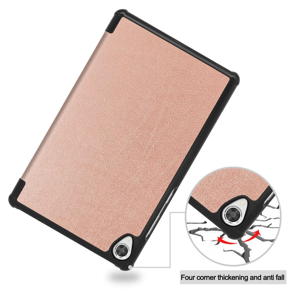 Stable Tri-fold Stand Stand Leather Tablet Covering Protection Case for Lenovo Tab M8 TB-8505X - Rose Gold