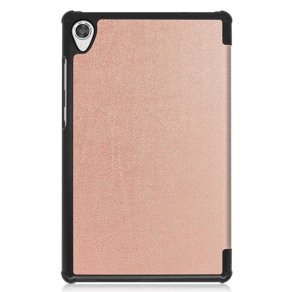Stable Tri-fold Stand Stand Leather Tablet Covering Protection Case for Lenovo Tab M8 TB-8505X - Rose Gold