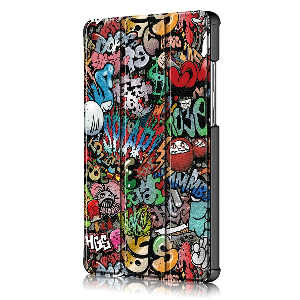 Printing Surface Tri-fold PU Leather Smart Cover for Lenovo Tab M8 (1st Gen) HD8505/M8 (2nd Gen) HD8705 - Graffiti Pattern