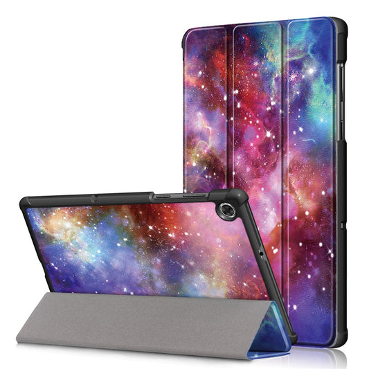Pattern Printing Leather Smart Case Dual-Angle Tri-fold Stand Auto-Wake/Sleep Tablet Cover for Lenovo Smart Tab M10 FHD Plus/Tab M10 Plus TB-X606F - Galaxy Pattern