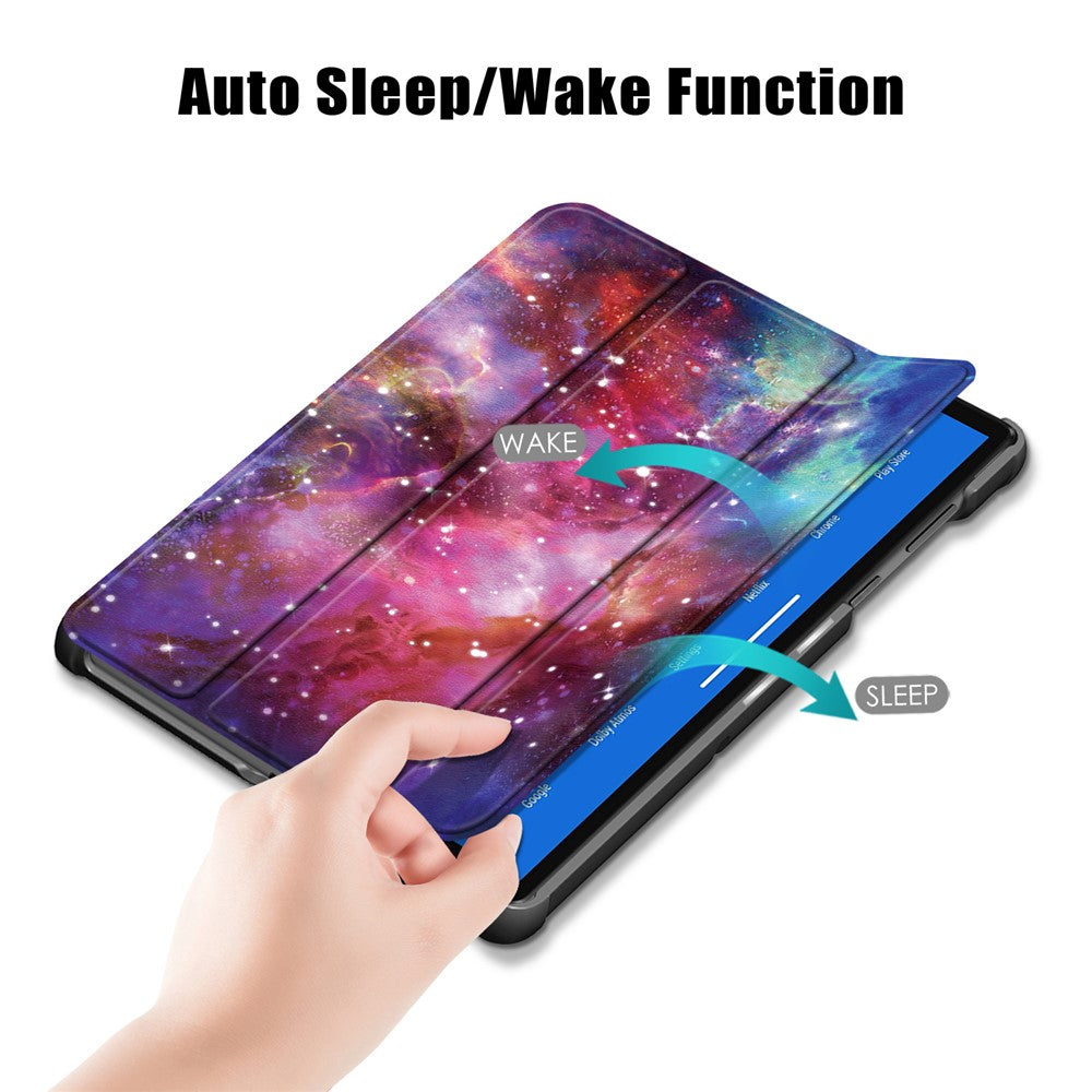 Pattern Printing Leather Smart Case Dual-Angle Tri-fold Stand Auto-Wake/Sleep Tablet Cover for Lenovo Smart Tab M10 FHD Plus/Tab M10 Plus TB-X606F - Galaxy Pattern