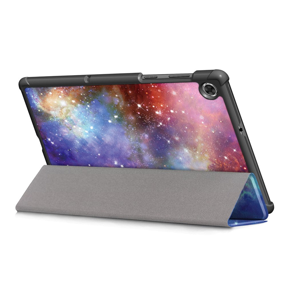Pattern Printing Leather Smart Case Dual-Angle Tri-fold Stand Auto-Wake/Sleep Tablet Cover for Lenovo Smart Tab M10 FHD Plus/Tab M10 Plus TB-X606F - Galaxy Pattern