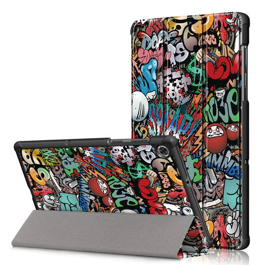 Pattern Printing Leather Smart Case Dual-Angle Tri-fold Stand Auto-Wake/Sleep Tablet Cover for Lenovo Smart Tab M10 FHD Plus/Tab M10 Plus TB-X606F - Cartoon Pattern