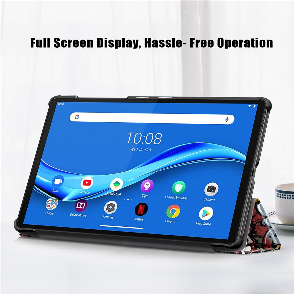 Pattern Printing Leather Smart Case Dual-Angle Tri-fold Stand Auto-Wake/Sleep Tablet Cover for Lenovo Smart Tab M10 FHD Plus/Tab M10 Plus TB-X606F - Cartoon Pattern