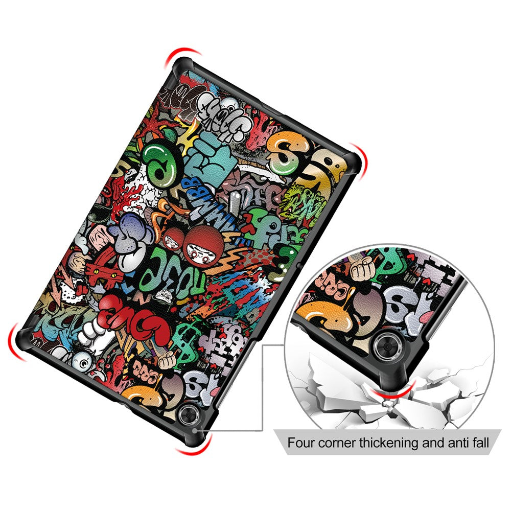 Pattern Printing Leather Smart Case Dual-Angle Tri-fold Stand Auto-Wake/Sleep Tablet Cover for Lenovo Smart Tab M10 FHD Plus/Tab M10 Plus TB-X606F - Cartoon Pattern