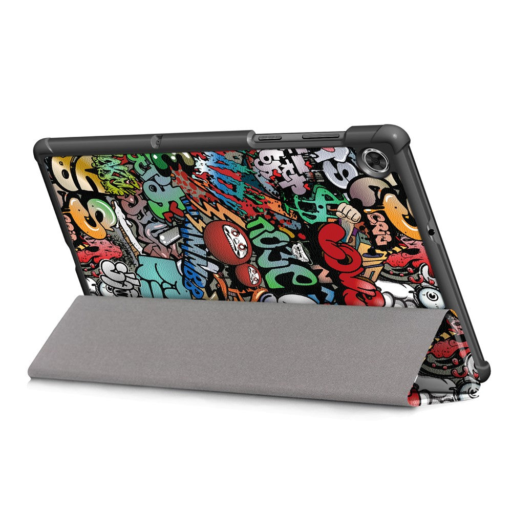 Pattern Printing Leather Smart Case Dual-Angle Tri-fold Stand Auto-Wake/Sleep Tablet Cover for Lenovo Smart Tab M10 FHD Plus/Tab M10 Plus TB-X606F - Cartoon Pattern